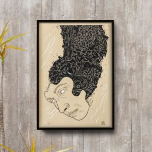 Est?dio El?stico, no sentido vertical da serigrafia, um drag?o negro desce com velocidade se escondendo atr?s da m?scara de uma pessoa an?nima. Artista Bruno Miranda.